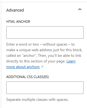 Advanced Sidebar Settings of a Block