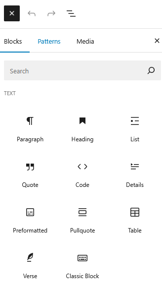 Block Inserter of the WordPress Block Editor