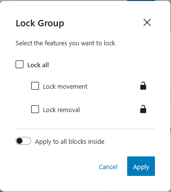 Dialogue screen when locking a nested Paragraph Block