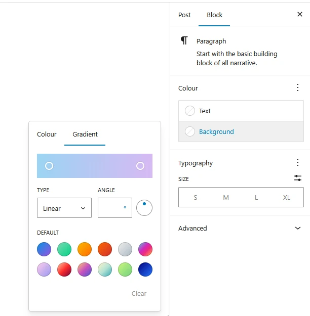 Block Sidebar Settings - Background