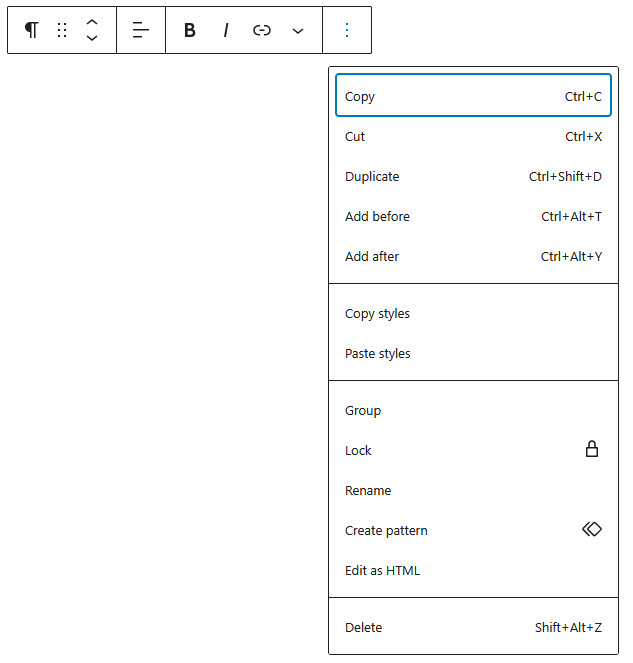 Block Toolbar - Management Options