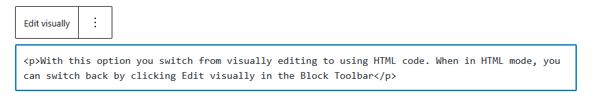 Block Toolbar More Options - Edit as HTML