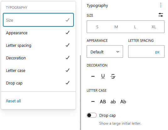 Additional Typography of a Paragraph Block